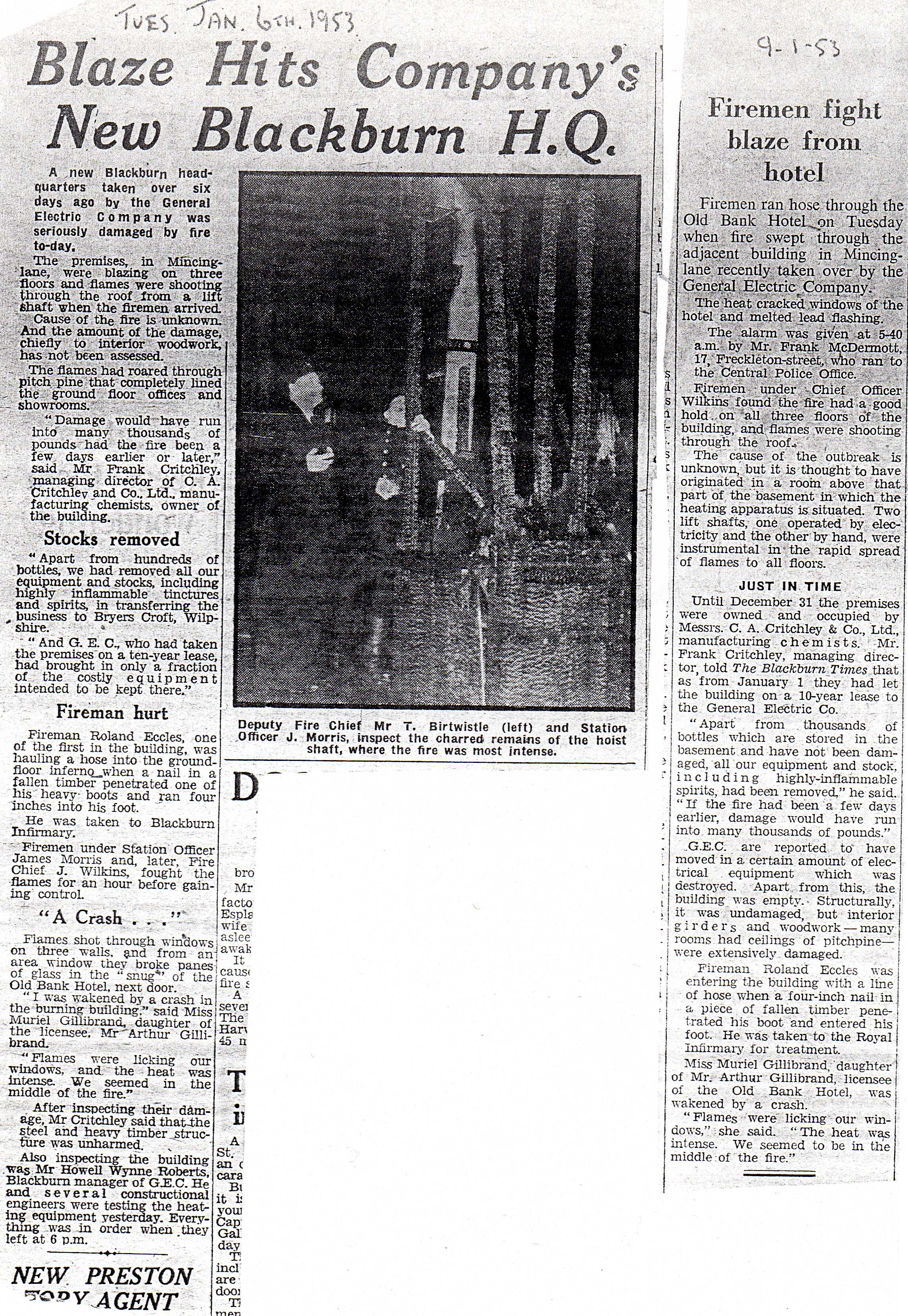 Fire on Mincing Lane Blackburn Fire History