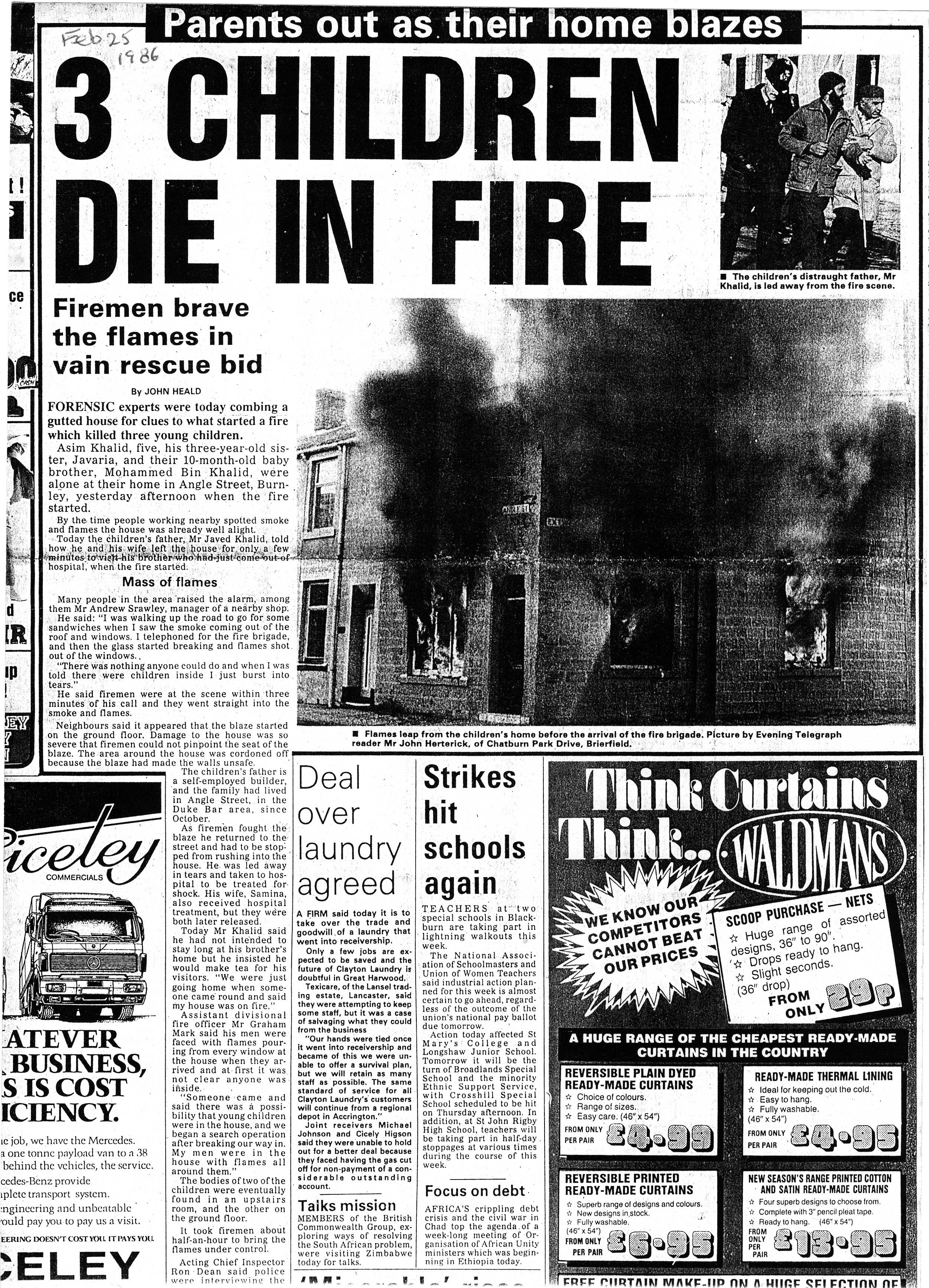 Burnley, Angle Street House Fire 1986 Blackburn Fire History